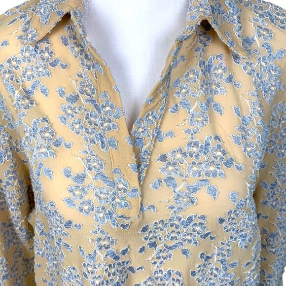 Soft Surroundings Women's Med Top Blue Cream Floral Lace Long Sleeve - Picture 4 of 9